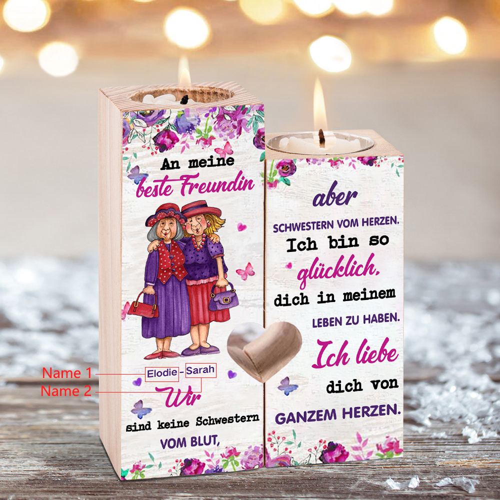 Personalisierbare 2 Namen Kerzenhalter-Ich liebe dich von ganzem Herzen-Für beste Freundin Kerzenständer