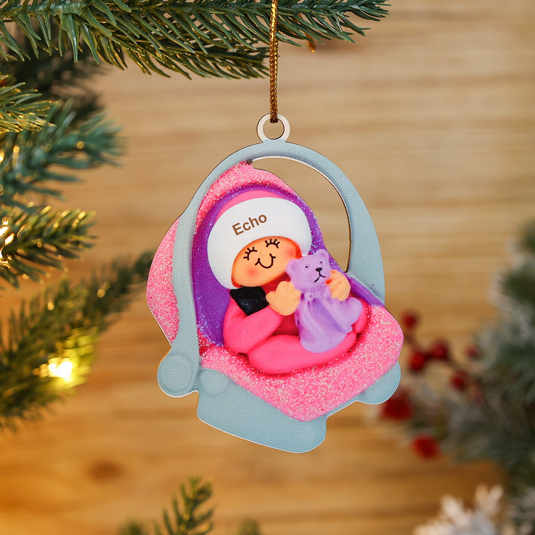 Holz Personalisierter 1 Name Baby im Kinderwagen Weihnachtsornament Weihnachtsbaum Anhänger