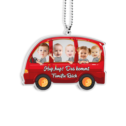 Personalisierte 5 Fotos & Text & Name Rot Auto Acryl Ornament/Schlüsselanhänger mit Schlüsselring