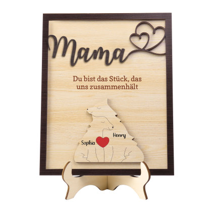 Holz Deko-Personalisierbare 2 Namen Ornament Fuchs Familie Holzdekoration-Mama, du bist das Stück, das uns zusammenhält