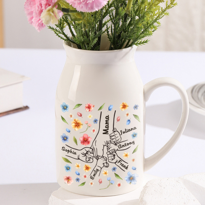 Personalisierte 6 Namen Bunte Blumen Hand in Hand Familie Vase