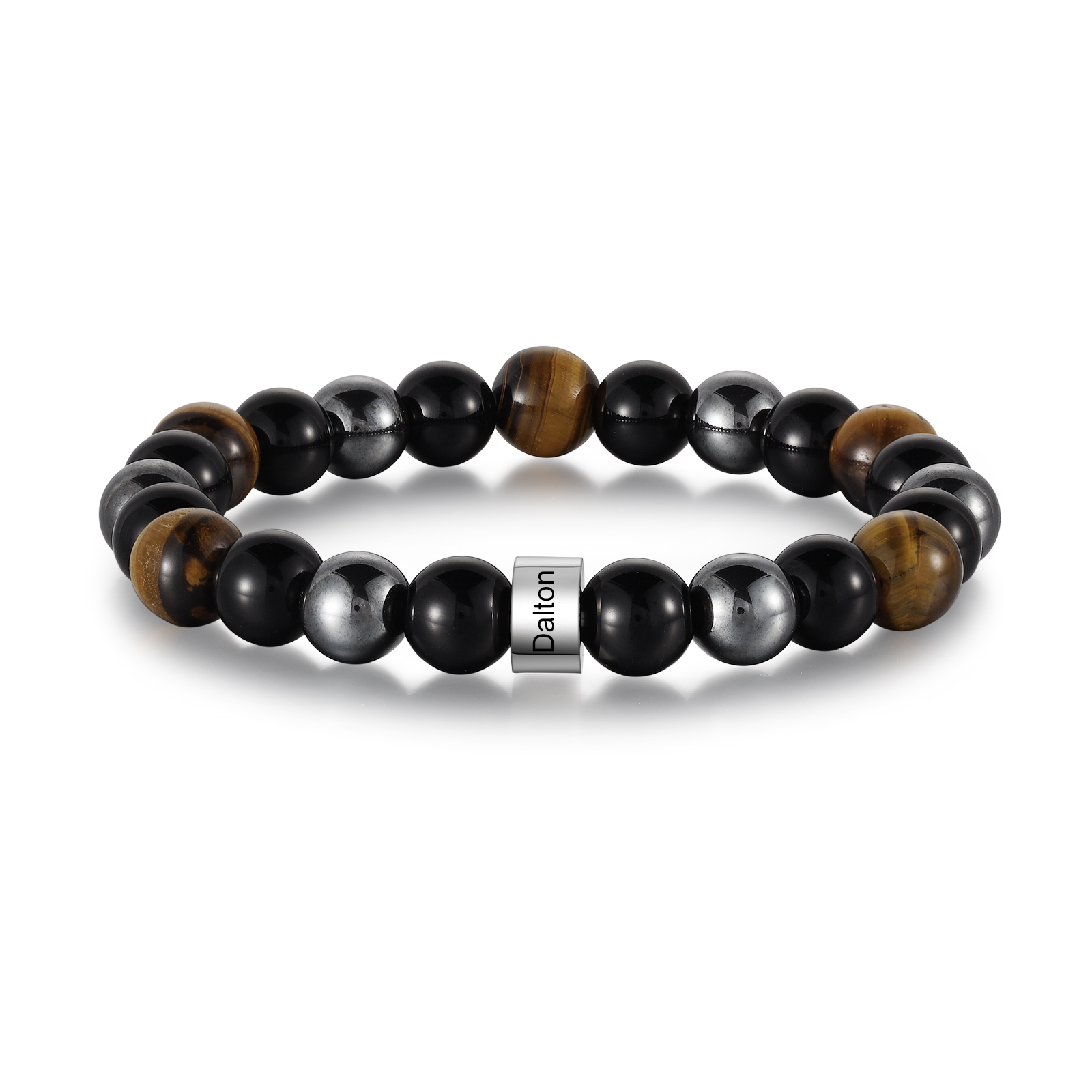 Herren Schmuck-Personalisierter 1 Name Edelstahl Perlen Armband mit Tigeraugestein & Obsidian