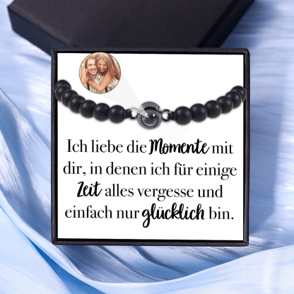 Personalisiertes Foto mattierter Stein Projektion Handseil Armband-Ich liebe die Momente mit dir-Geschenk mit Nachrichtenkarte