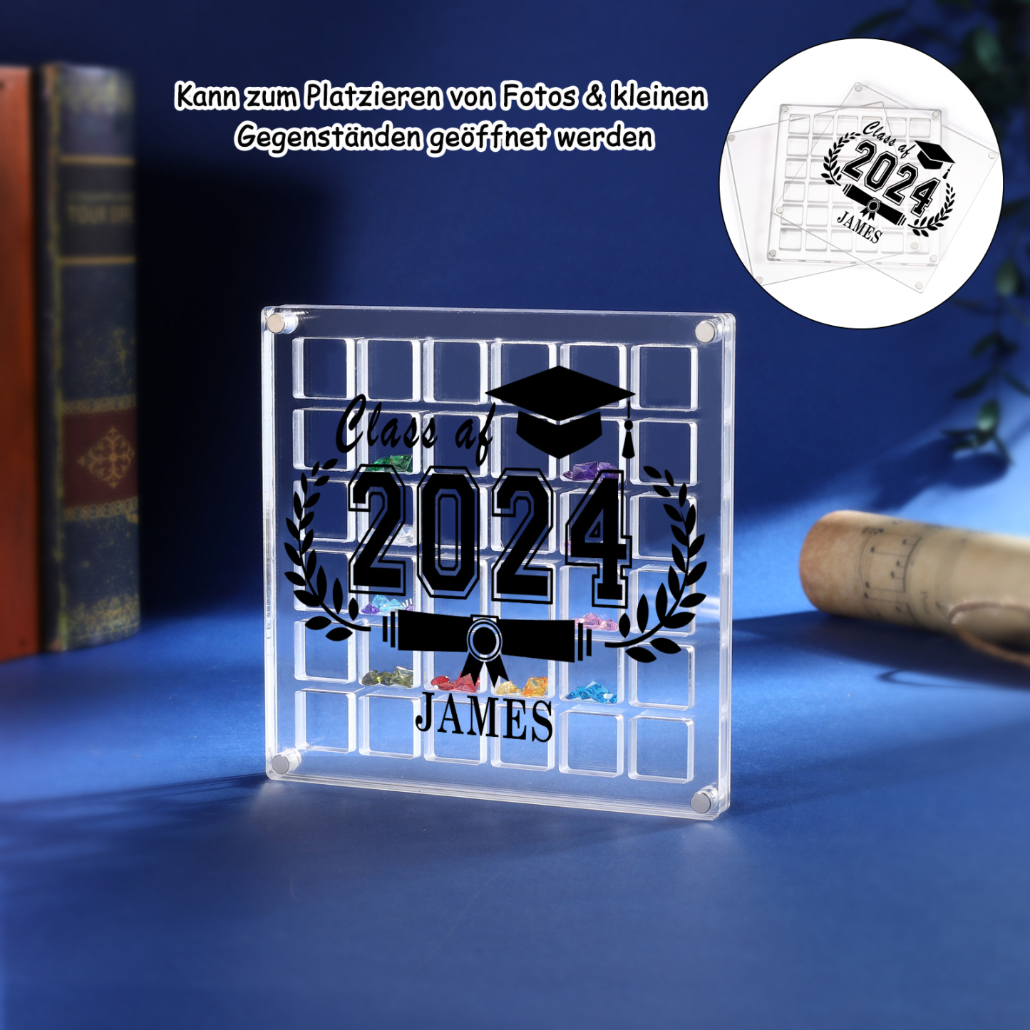 Abschlussgeschenk -Acryl Deko Personalisierter 1 Name & Text & Jahr Mehrere Gitter Aufbewahrungskiste