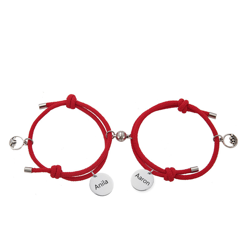 Personalisierte 2 Namen Paar Rund Marnet Herz Armbänder