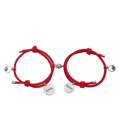 Personalisierte 2 Namen Paar Rund Marnet Herz Armbänder