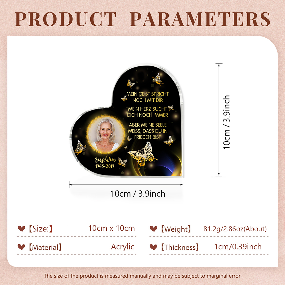 Personalisiertes Foto & Name & Jahr Acryl-Deko-Meine Seele weiß,dass du in Frieden bist-Trauer Schreibtischdekoration