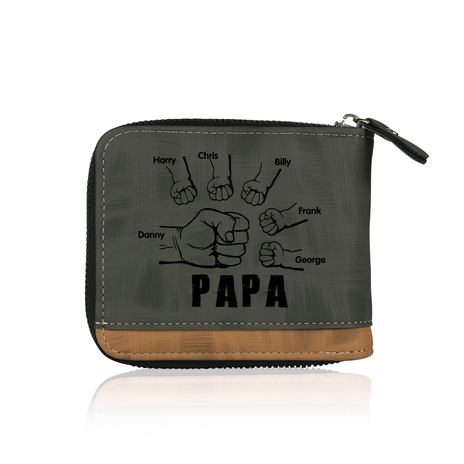 Herren Personalisierte 6 Namen & Foto Leder Papa und Kind Faust Geldbörse Geschenk für Vater