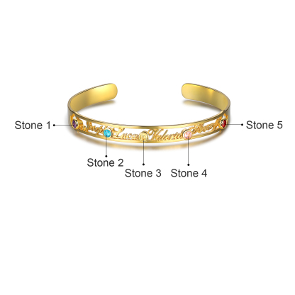Gravur 4 Namen Golden Armband mit 5 Geburtssteinen
