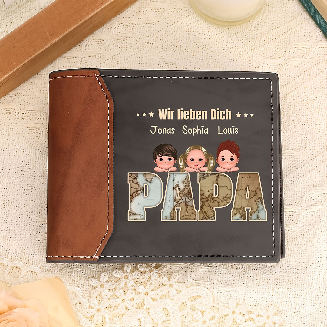 Herren Personalisierte 1-6 Namen PU-Leder-Geldbörse -Wir lieben dich Papa -Geschenk für Papa Vater