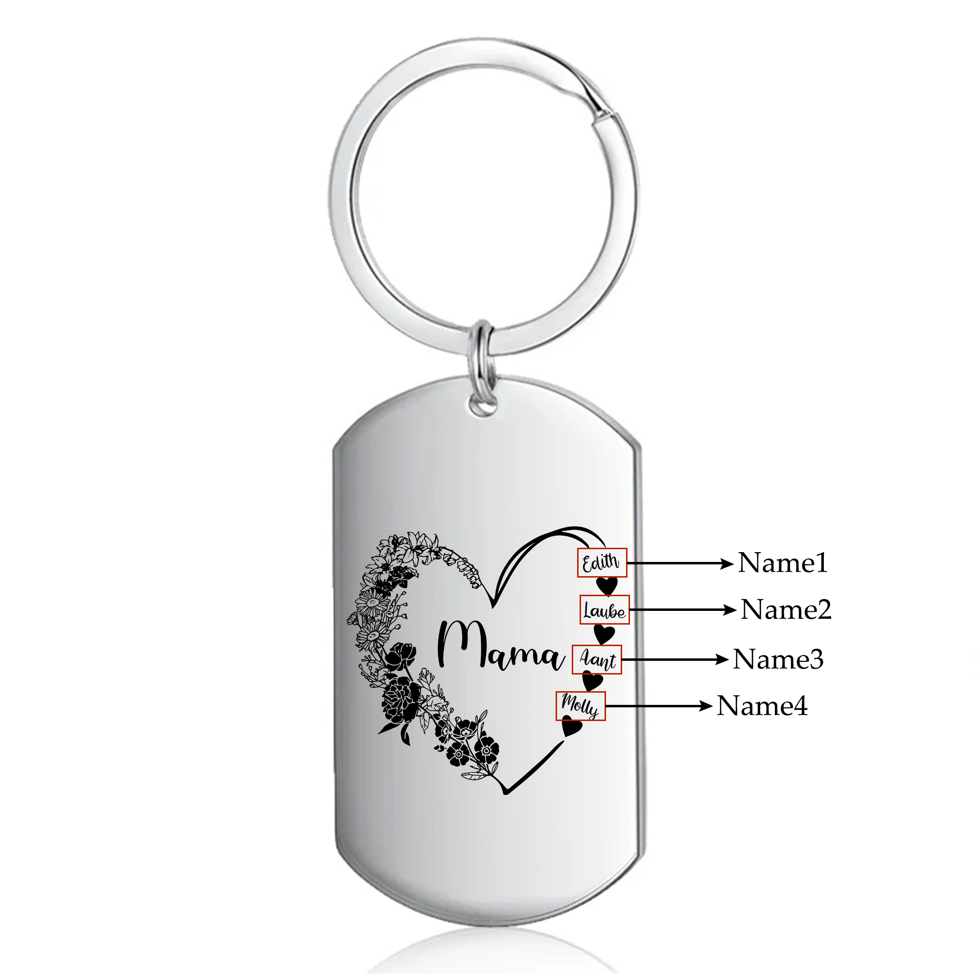 Personalisierbare 1-6 Namen Mama Herz Schlüsselanhänger