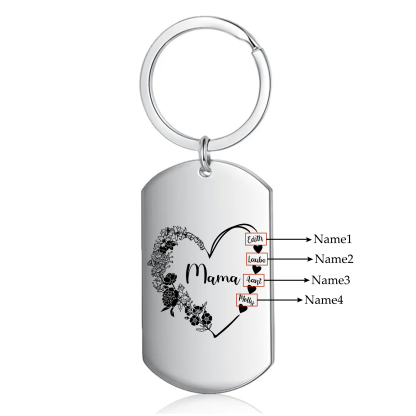 Personalisierbare 1-6 Namen Mama Herz Schlüsselanhänger