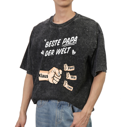 Personalisierte 1-6 Namen Fauststoß Bester Papa der Welt Herren Familie T-Shirt 