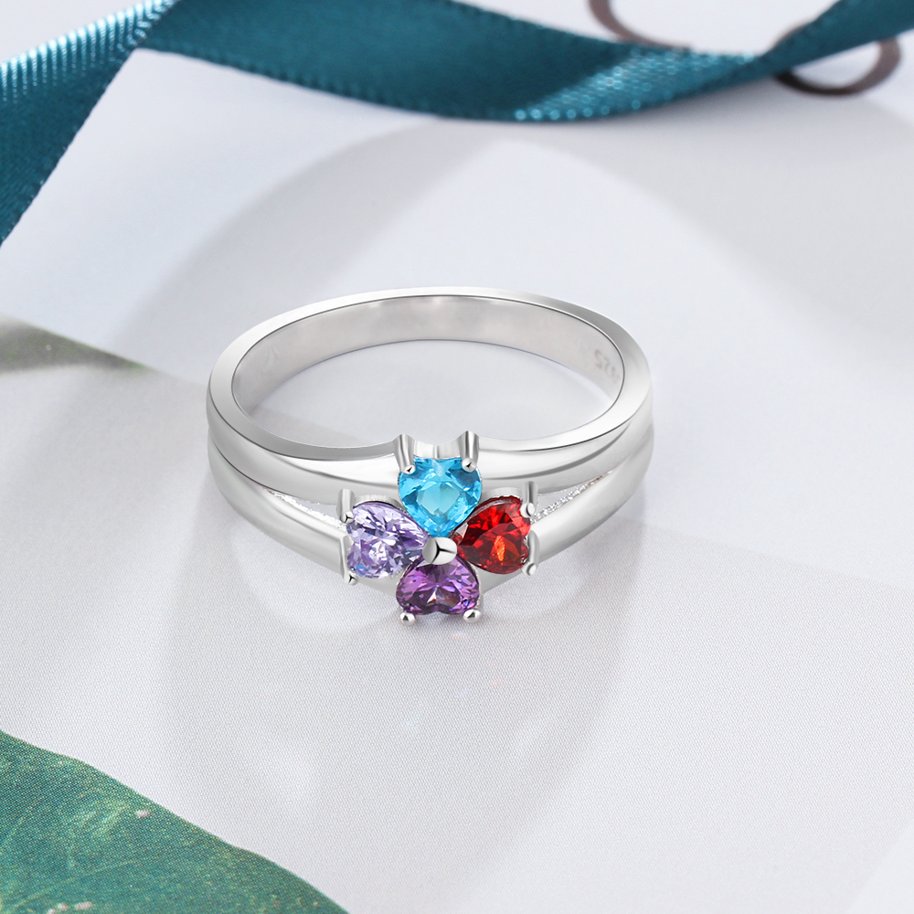 Personalisierte Mutter Ring mit 4 simulierten Geburtssteinen eingraviert 4 Namen Familienring Geschenk für Mama