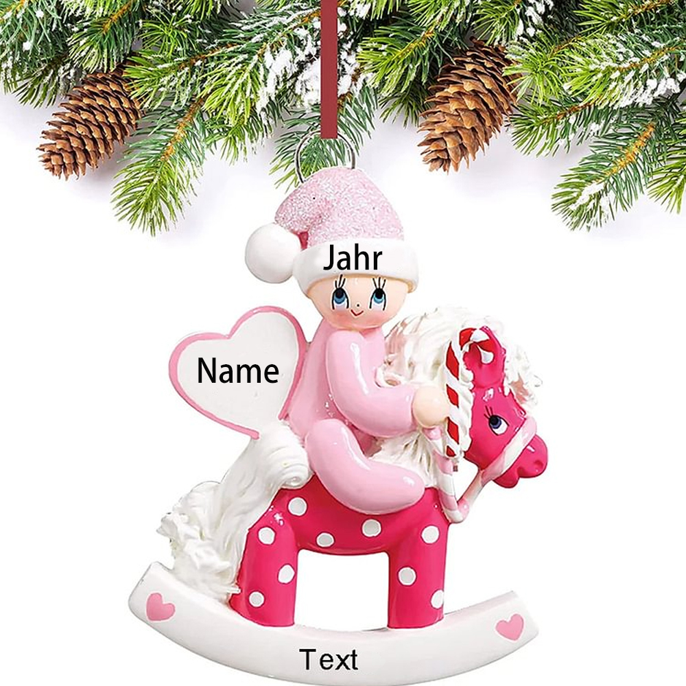 Holz Weihnachtsornament-Personalisierter Name & Text & Jahr Ball Baby Pony Ornament