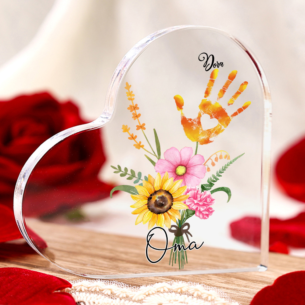 Personalisierter Text & 1 Name Herz Acryl-Deko Blumenstrauß Familie Schreibtischdekoration für Mutter/Oma