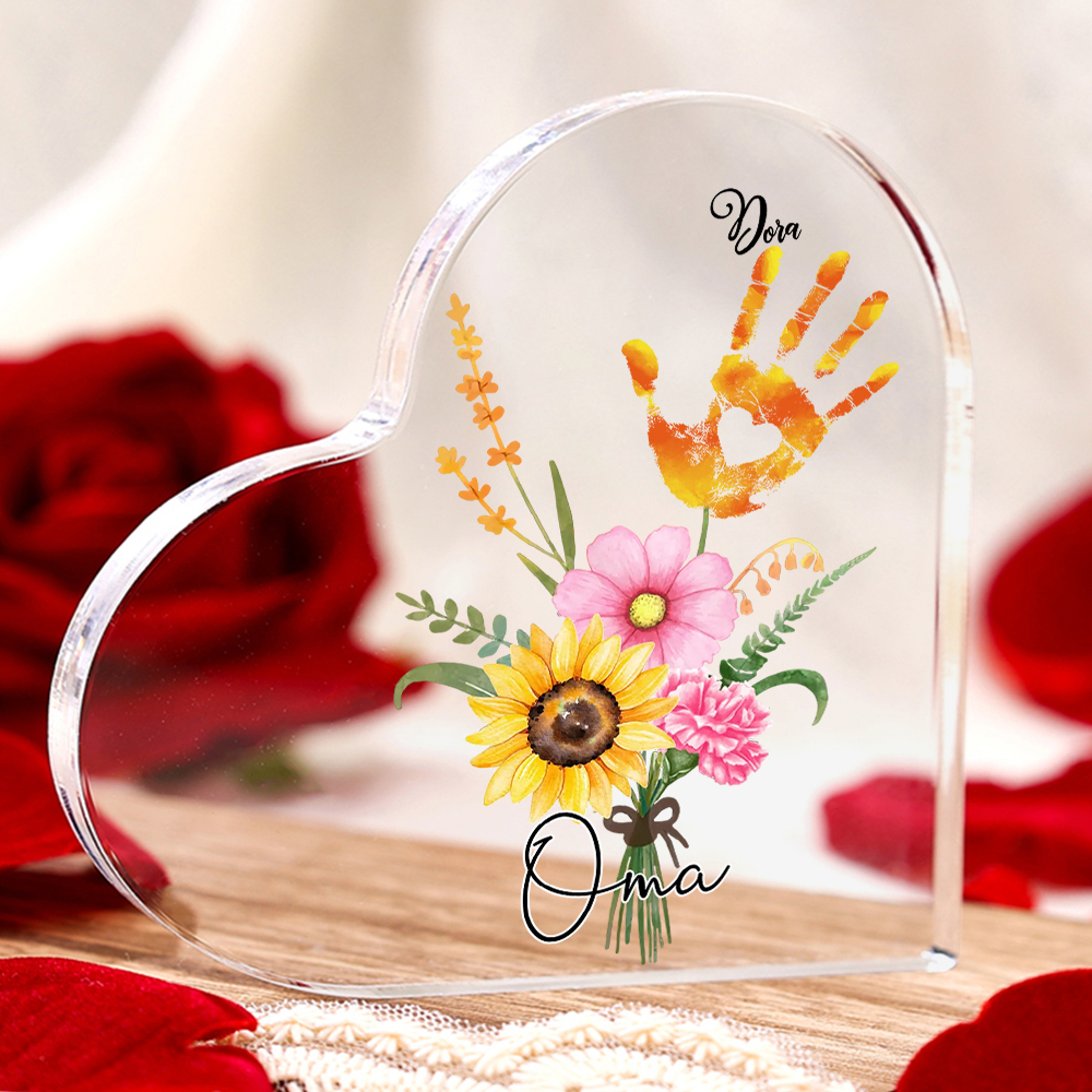 Personalisierter Text & 1 Name Herz Acryl-Deko Blumenstrauß Familie Schreibtischdekoration für Mutter/Oma
