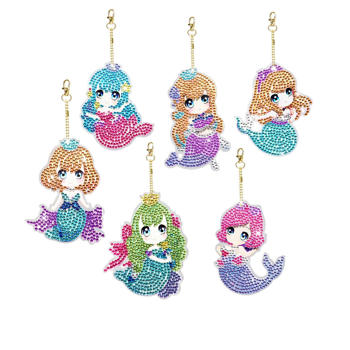 6 Stück Meerjungfrau 5D Diamant-Malerei-Anhänger Ornament Handgefertigtes Dekor-Geschenk Mosaik-Aufkleber Kunsthandwerk für Kinder