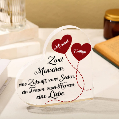 Personalisierte 2 Namen Acryl-Deko-Zwei Herzen, eine Liebe-Schreibtischdekoration für Paar