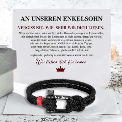 Herren Personalisierter 1 Name Edelstahl Hufeisenschnalle Handseil Armband-An unseren Enkelsohn-Geschenk mit Nachrichtenkarte
