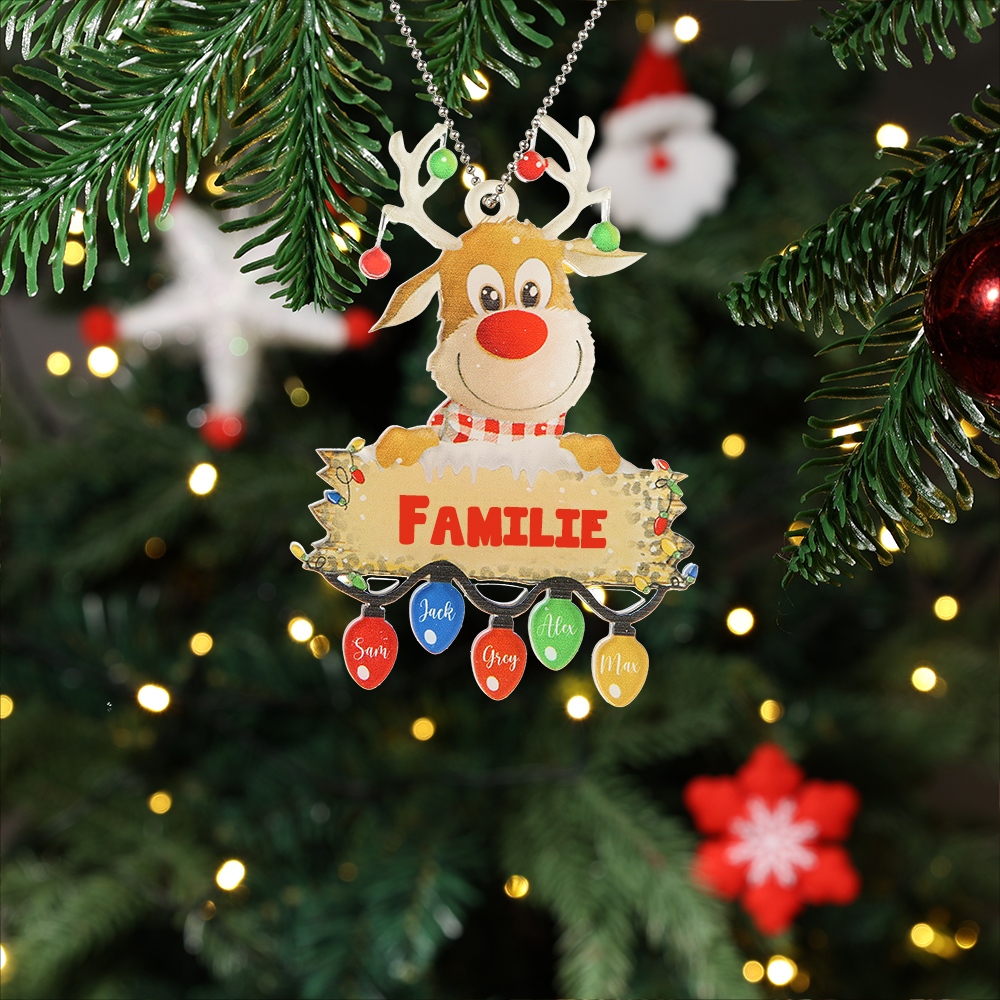 Acryl Personalisierte 5 Namen & Text Rentier Weihnachtsornament Weihnachtsbaum Anhänger