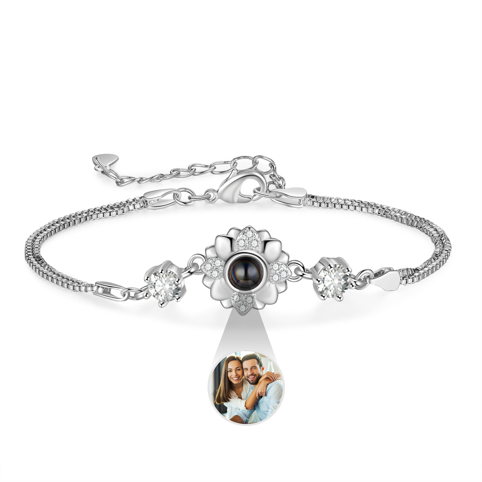 Personalisiertes Foto Lotus Projektion Armband mit Zirkonia