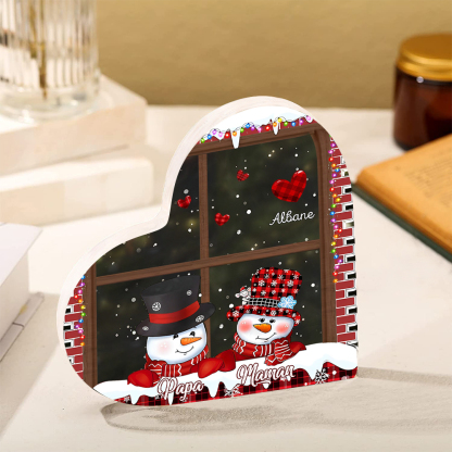 Personalisierte 3 Namen Schneemann Familie Weihnachten Acryl-Deko-Schreibtischdekoration