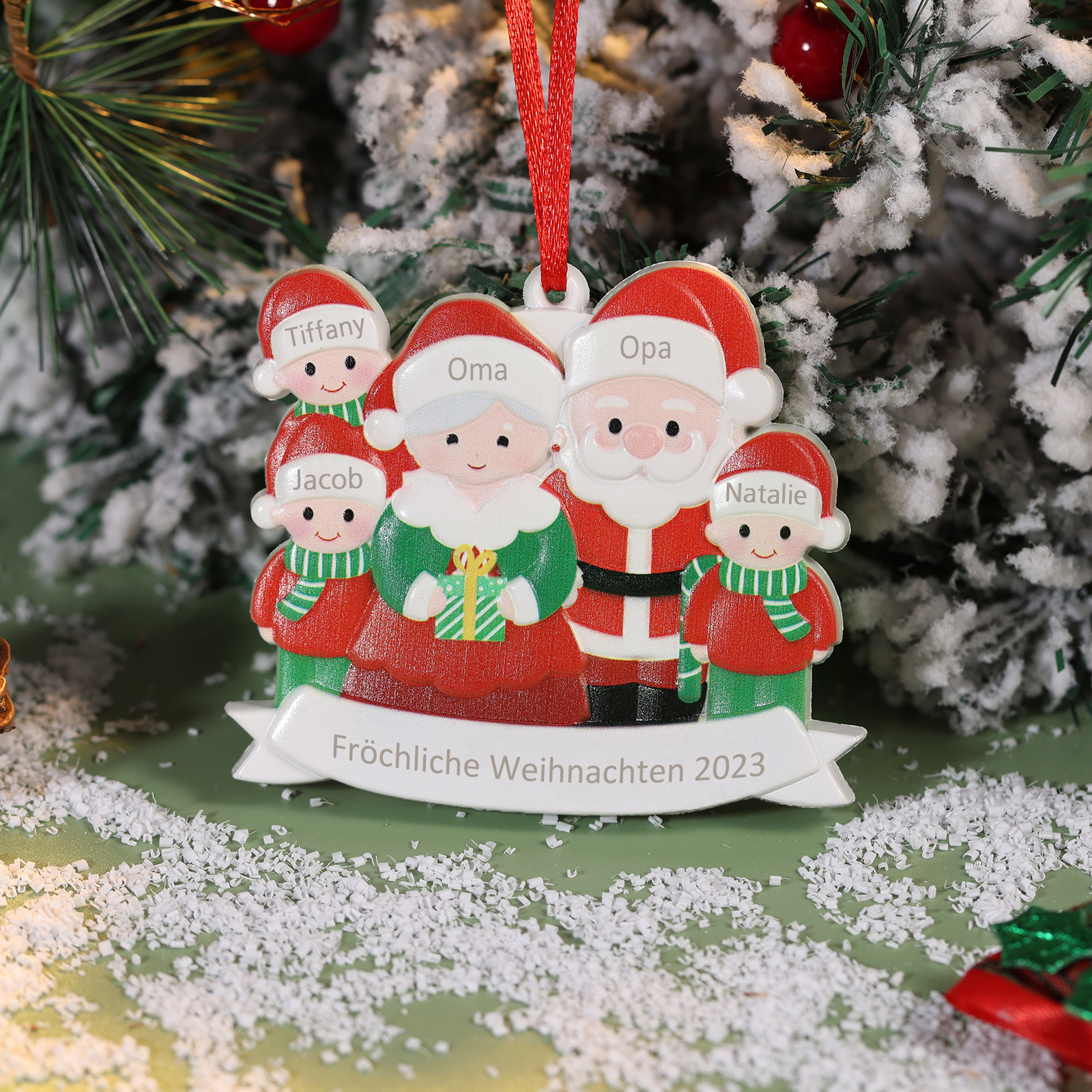 Harz Personalisiertes 5 Namen & Text Weihnachtsmütze Weihnachtsornament Weihnachtsbaum Anhänger mit 5 Familienmitgliedern