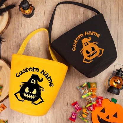 Personalisierter Name Kürbis Halloween Leinen Tasche Süßes Oder Saures Süßigkeiten Tasche