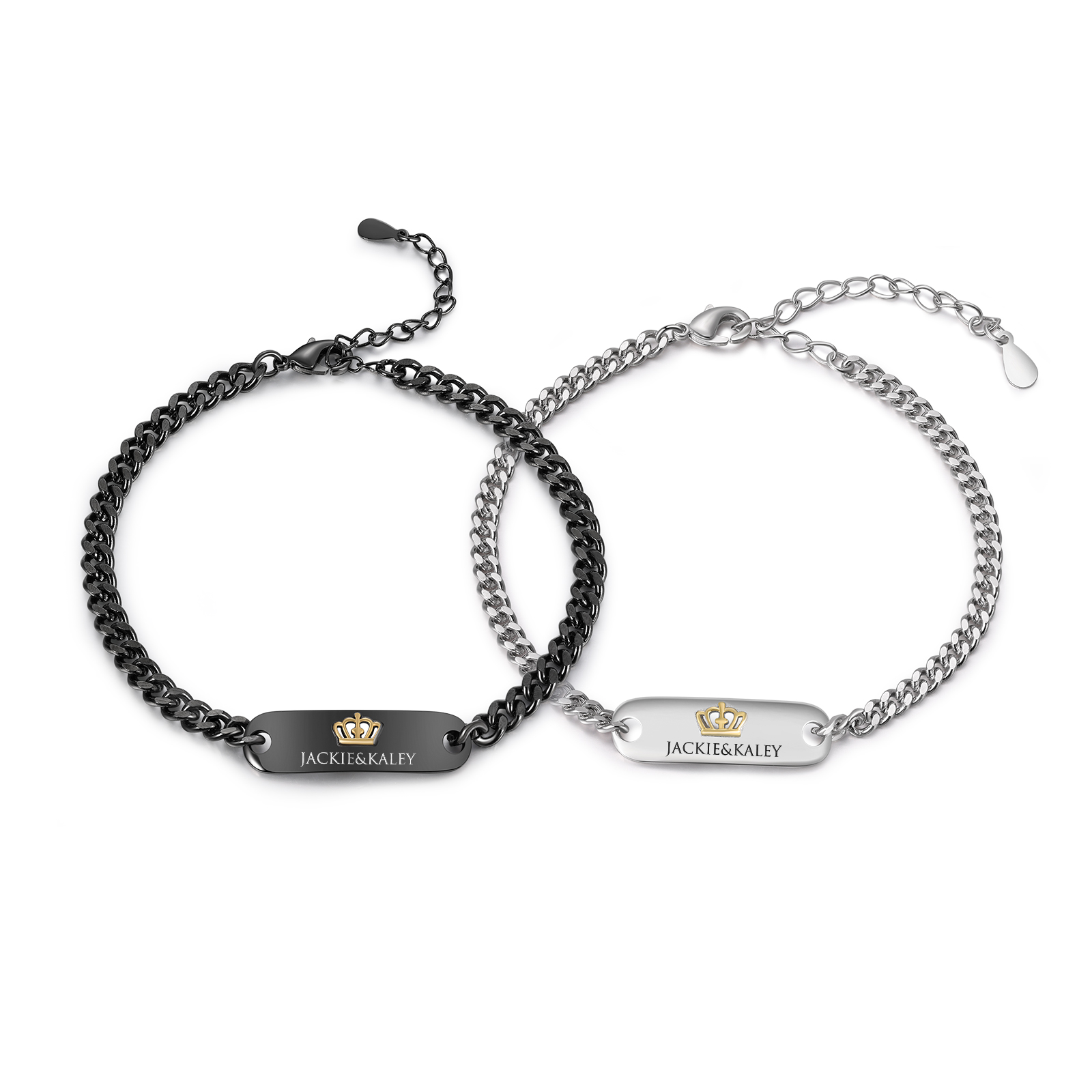 Personalisierte 2 Namen Paar Krone Armbänder Set für Paarchen