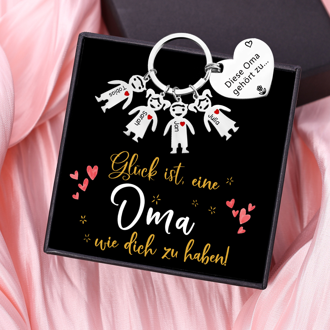 Personalisierte 4 Namen Familie Herz Schlüsselanhänger-Diese Oma Gehört zu-Geschenk für Großmutter