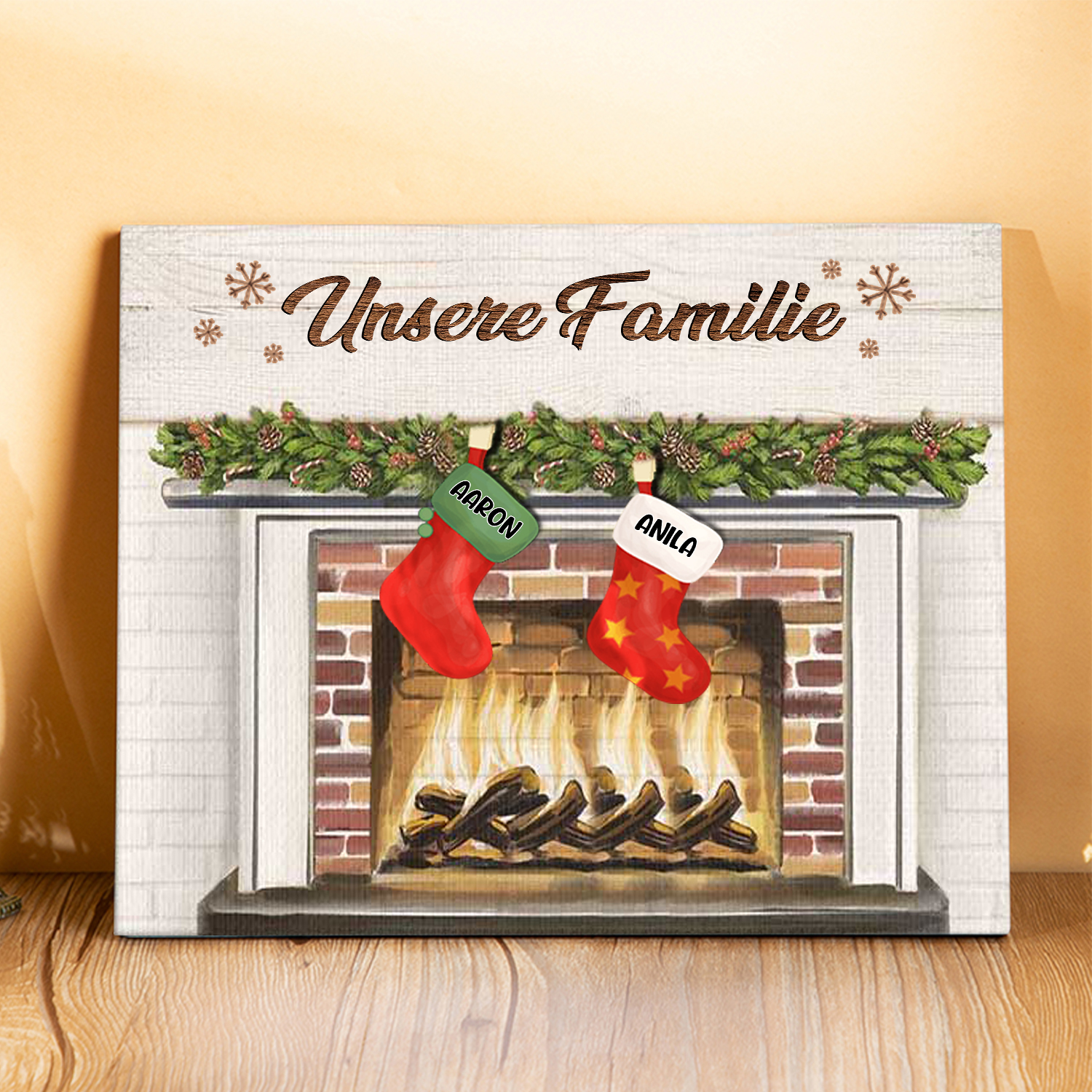Familie Holzbild - Personalisierter Text & 2 Namen Kamin Holzdekoration-Geschenk für Opa/Oma