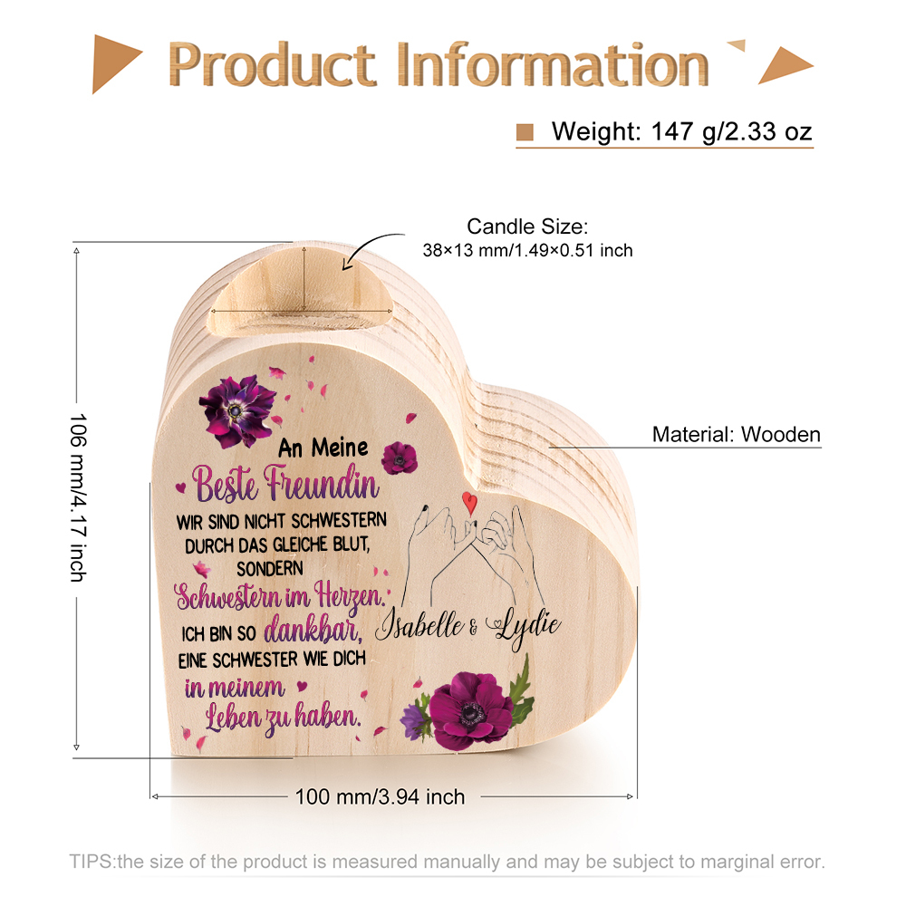 Personalisierter Text Herzform Kerzenhalter & Foto Schlüsselanhänger & Kerze & Karte & Box Freundschaft Geschenkbox Set für Beste Freundin