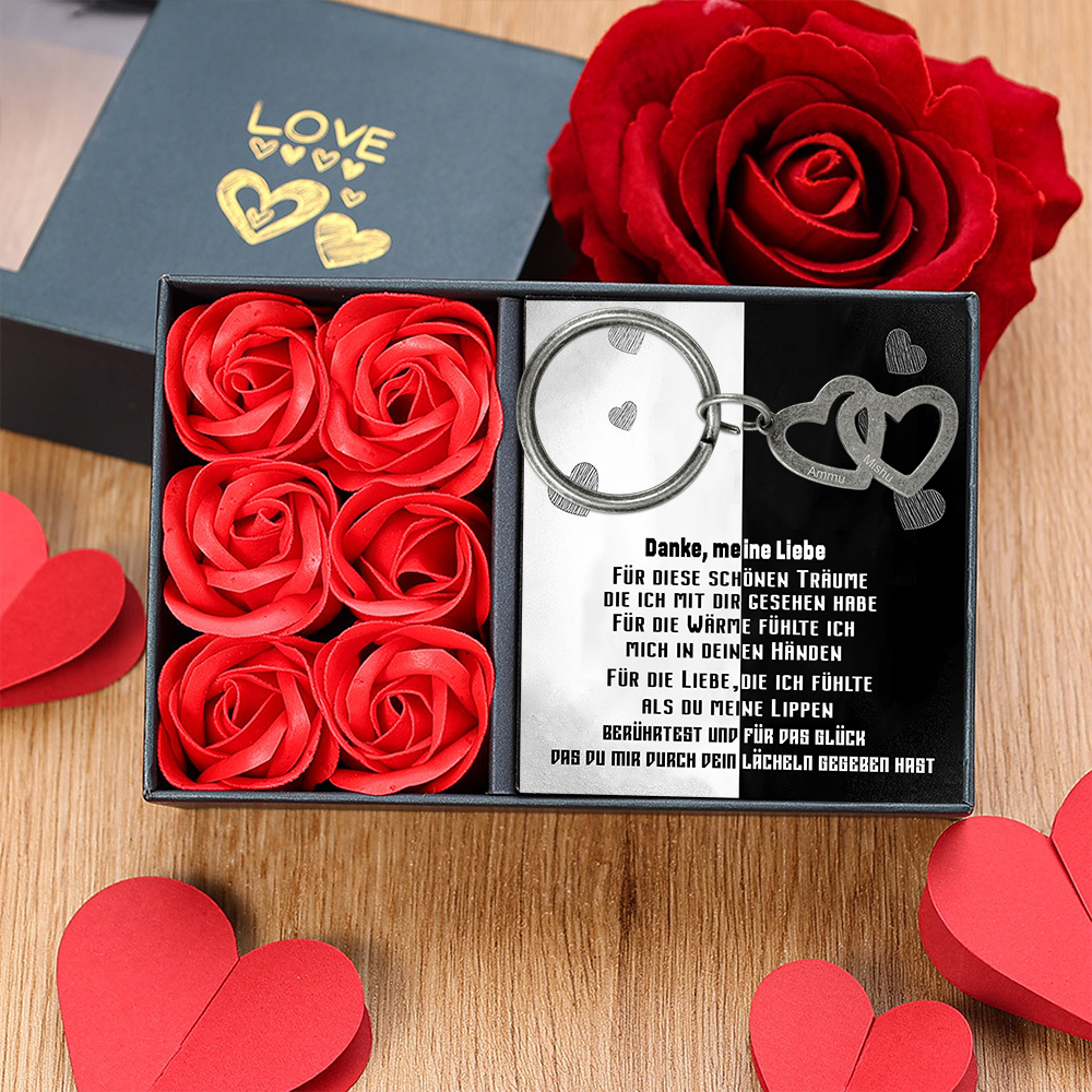 Personalisierbare 2 Namen Herz Vintage Edelstahl Schlüsselanhänger-Danke, meine Liebe-Geschenk mit Nachrichtenkarte 