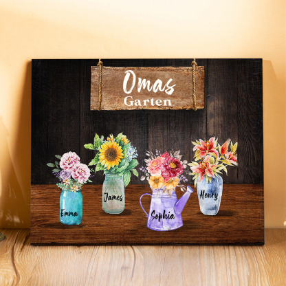 Familie Holzbild - Personalisierter Text & 4 Namen Vase Holzdekoration-Geschenk für Opa/Oma