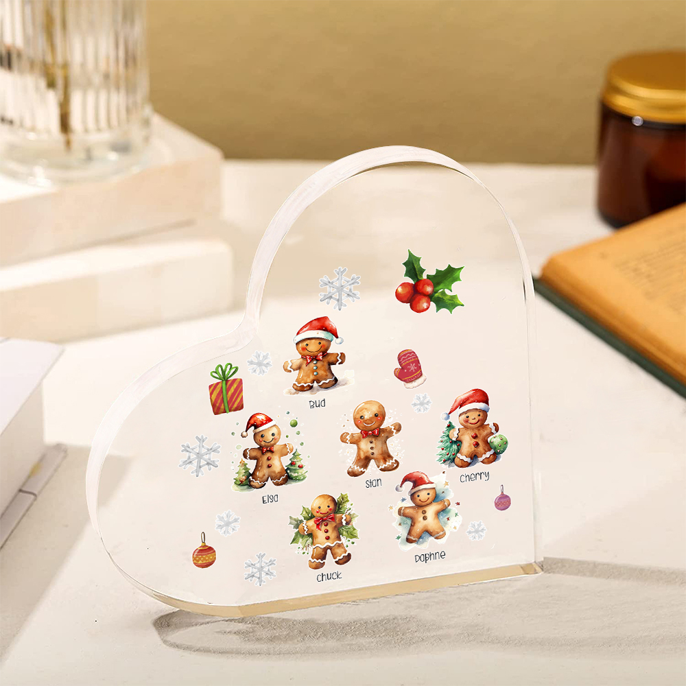 Personalisierte 6 Namen Lebkuchenmann Familie Weihnachten Acryl-Deko-Schreibtischdekoration