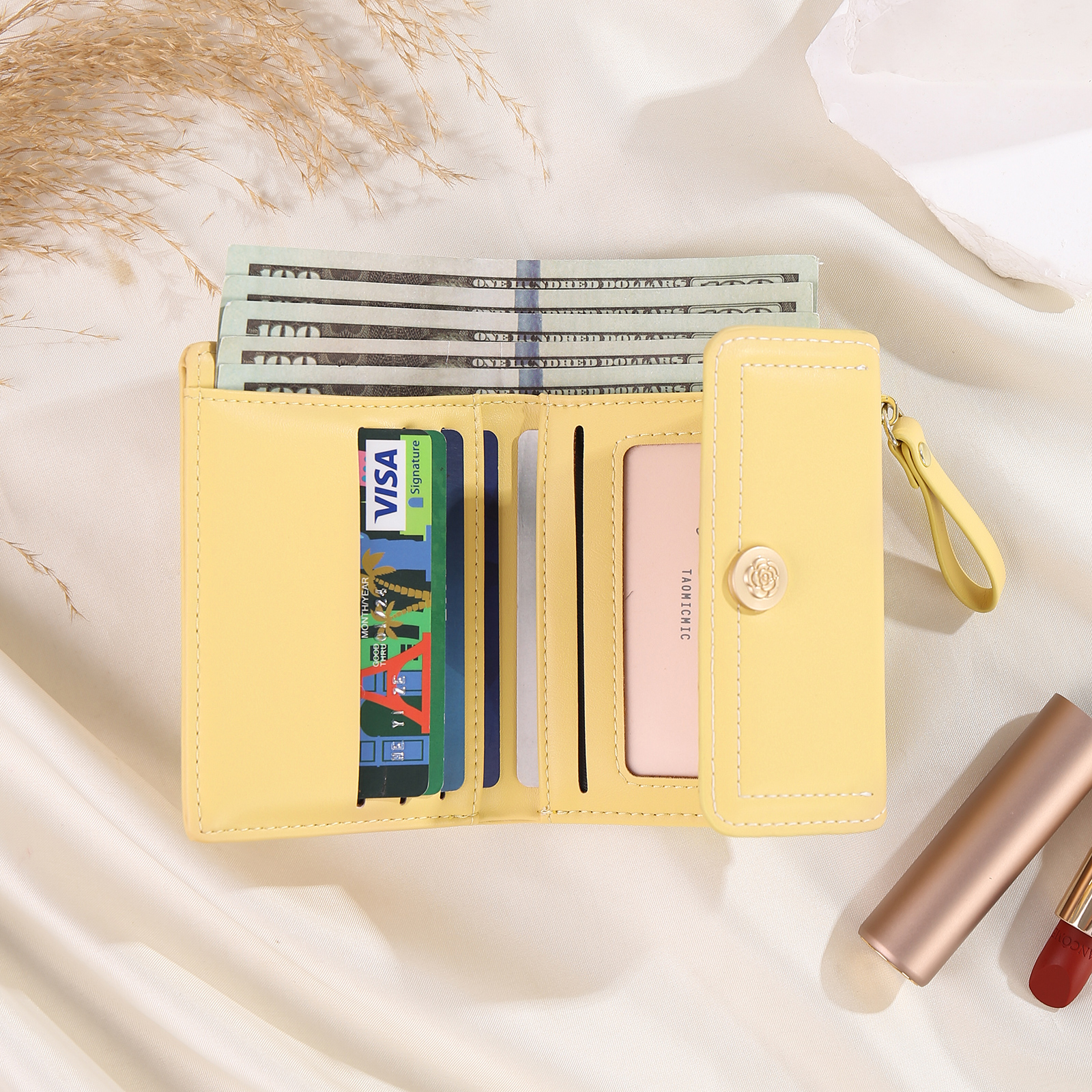 Damen Personalisierter Text & Foto PU Leder Klapp-Portemonnaie Geldbörse mit Reißverschluss