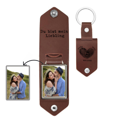Personalisiertes Foto & Text & 2 Namen & Datum Leder Schlüsselanhänger für Paar