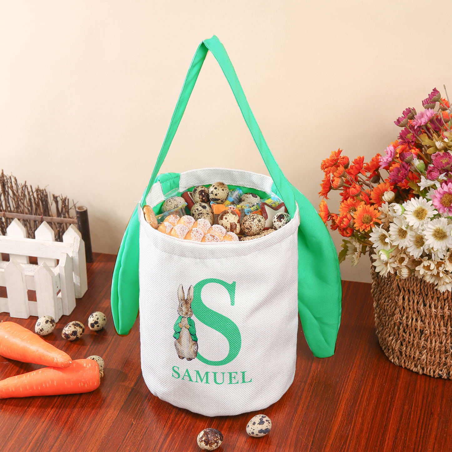 Personalisierbarer Name & Buchstabe Ostern Hase Korb 