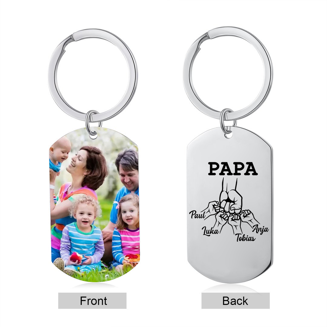 Personalisierbares Foto & 4 Namen Papa Faust Schlüsselanhänger-Geschenk für Vater