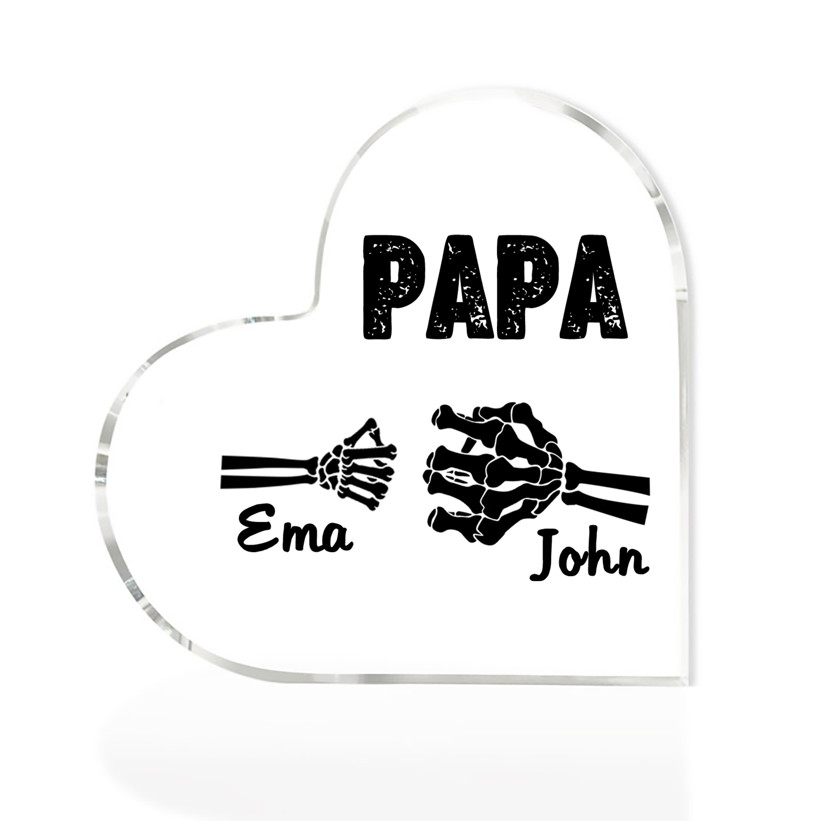 Personalisierte 2 Namen Acryl-Deko Papa Skelett Hand Schreibtischdekoration für Vater