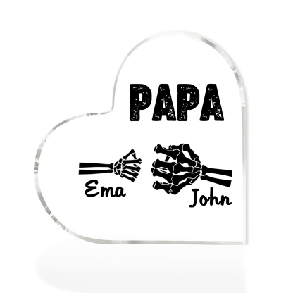 Personalisierte 2 Namen Acryl-Deko Papa Skelett Hand Schreibtischdekoration für Vater