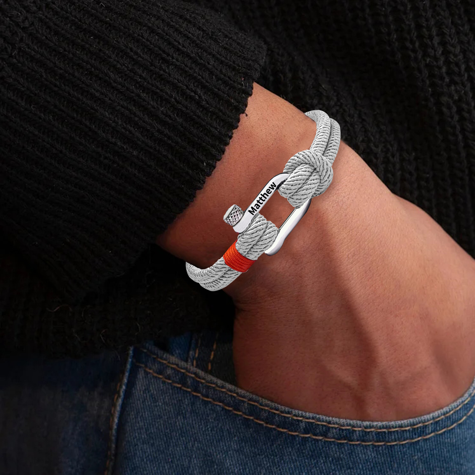 Herren Personalisierter 1 Name Edelstahl Hufeisenschnalle Handseil Armband--An unser wundervoller Sohn zum Abschluss-Geschenk mit Nachrichtenkarte