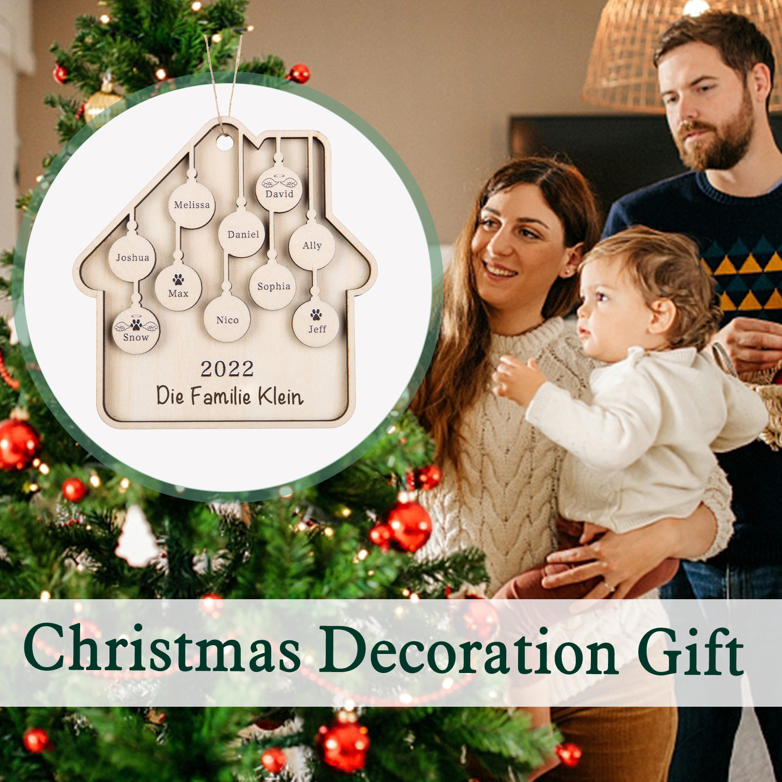 Holz Weihnachtsornament-Personalisiertes 10 Namen Text Jahr Haus Ornament Anhänger 
