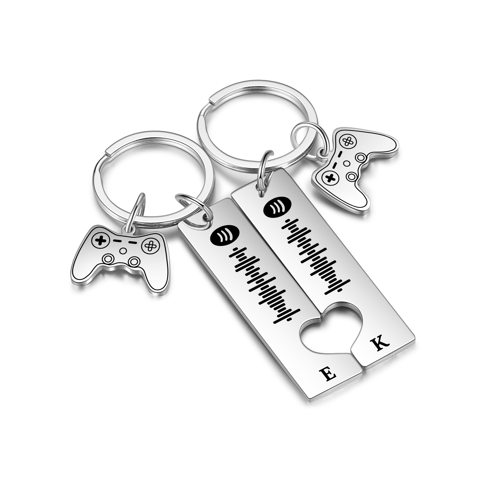 Personalisierbare 2 Buchstaben & Spotify Code Ausschnitt in Herzform Paar Metall-Schlüsselanhänger mit PlayStation Anhänger