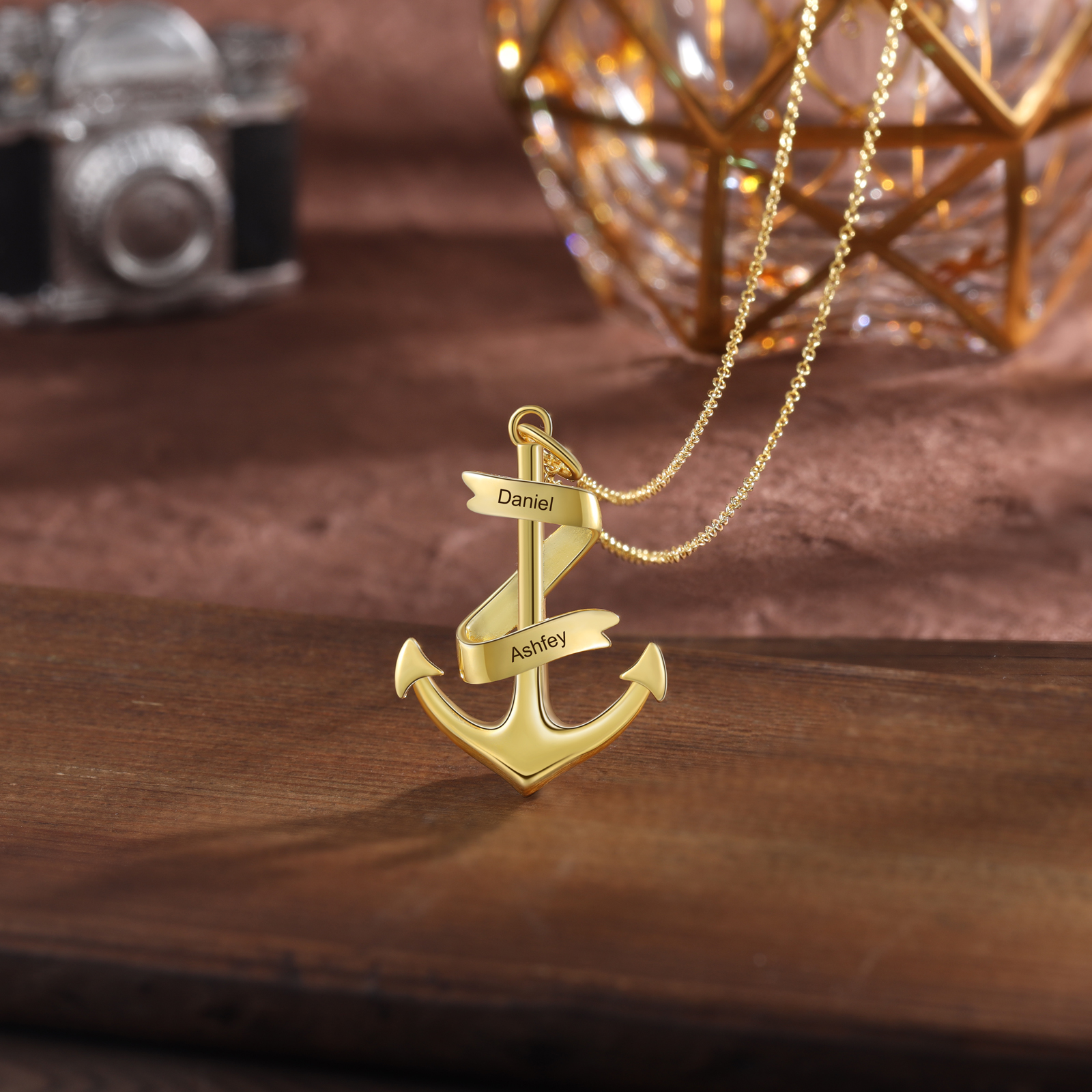 925 Sterling Silber Personalisierte 2 Namen Anker Halskette-Du bist mein Heimathafen-Geschenk mit Nachrichtenkarte