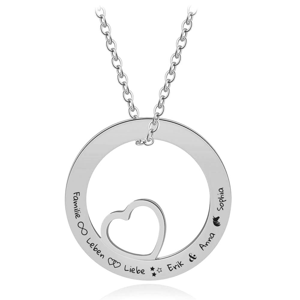 Personalisierbar Text Rund Kreis Herz Halskette 