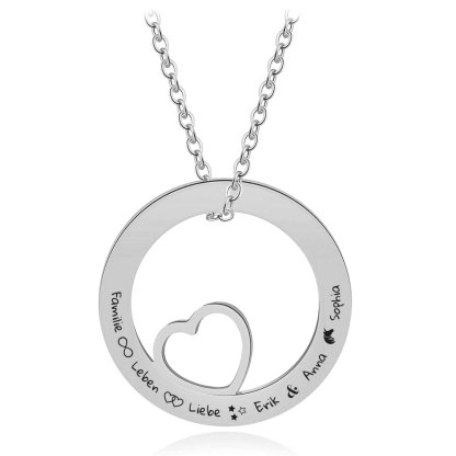 Personalisierbar Text Rund Kreis Herz Halskette 