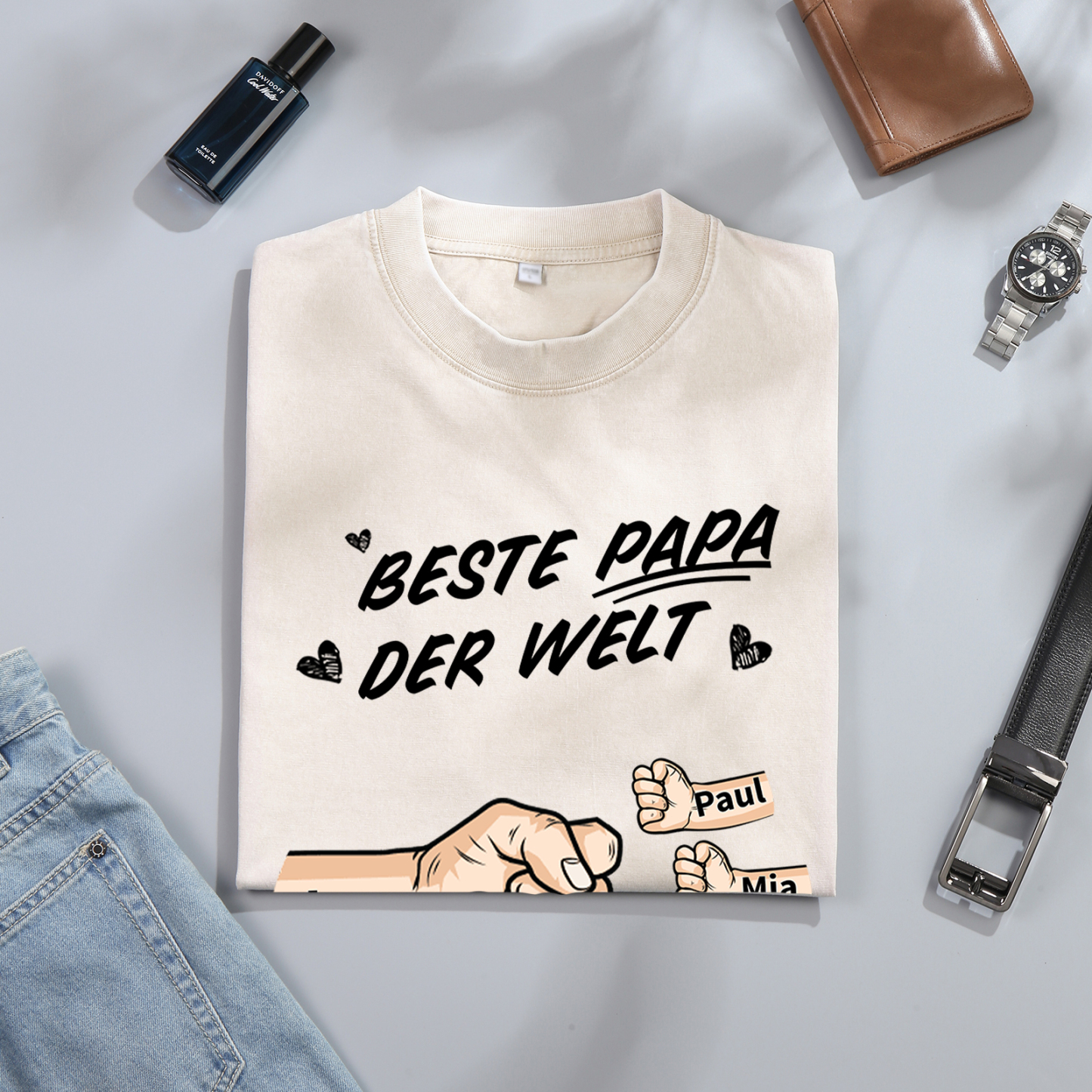 Personalisierte 1-6 Namen Fauststoß Bester Papa der Welt Herren Familie T-Shirt