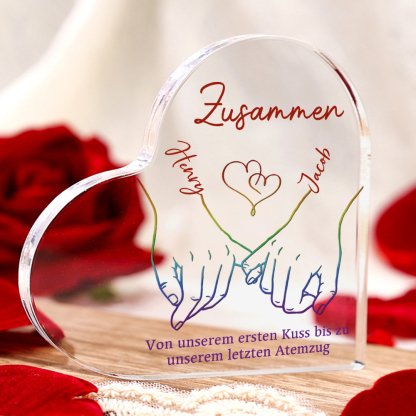 Personalisierte 2 Namen Acryl-Deko-Zusammen von unserem ersten Kuss bis zu unserem letzten Atemzug-Schreibtischdekoration für LGBT Paar